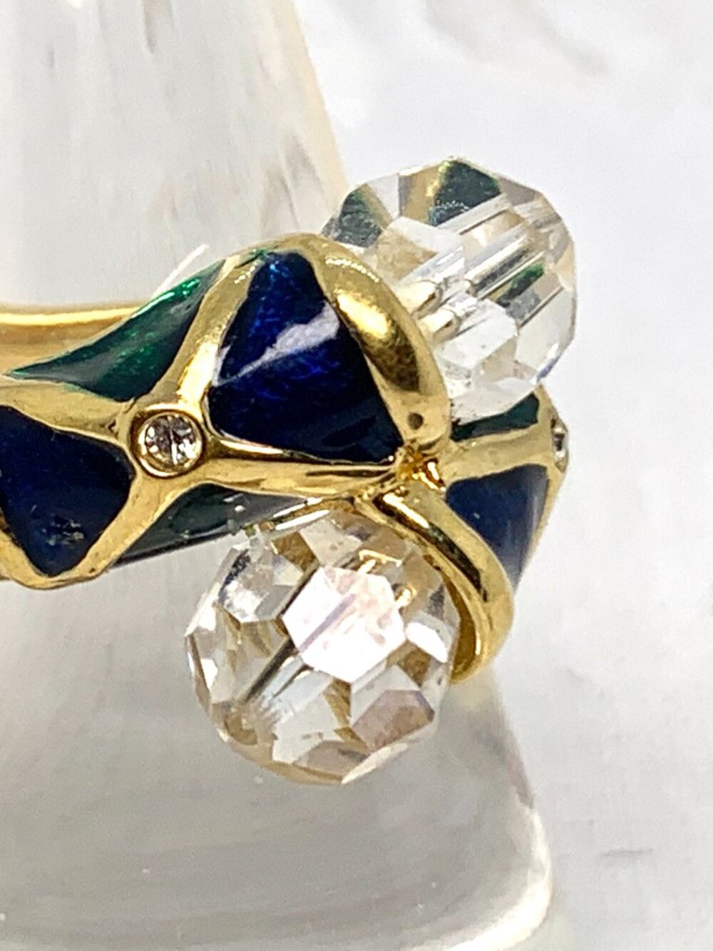 Dramatic blue and green and cubic zirconia statement ring by Joseph Esposito 14k